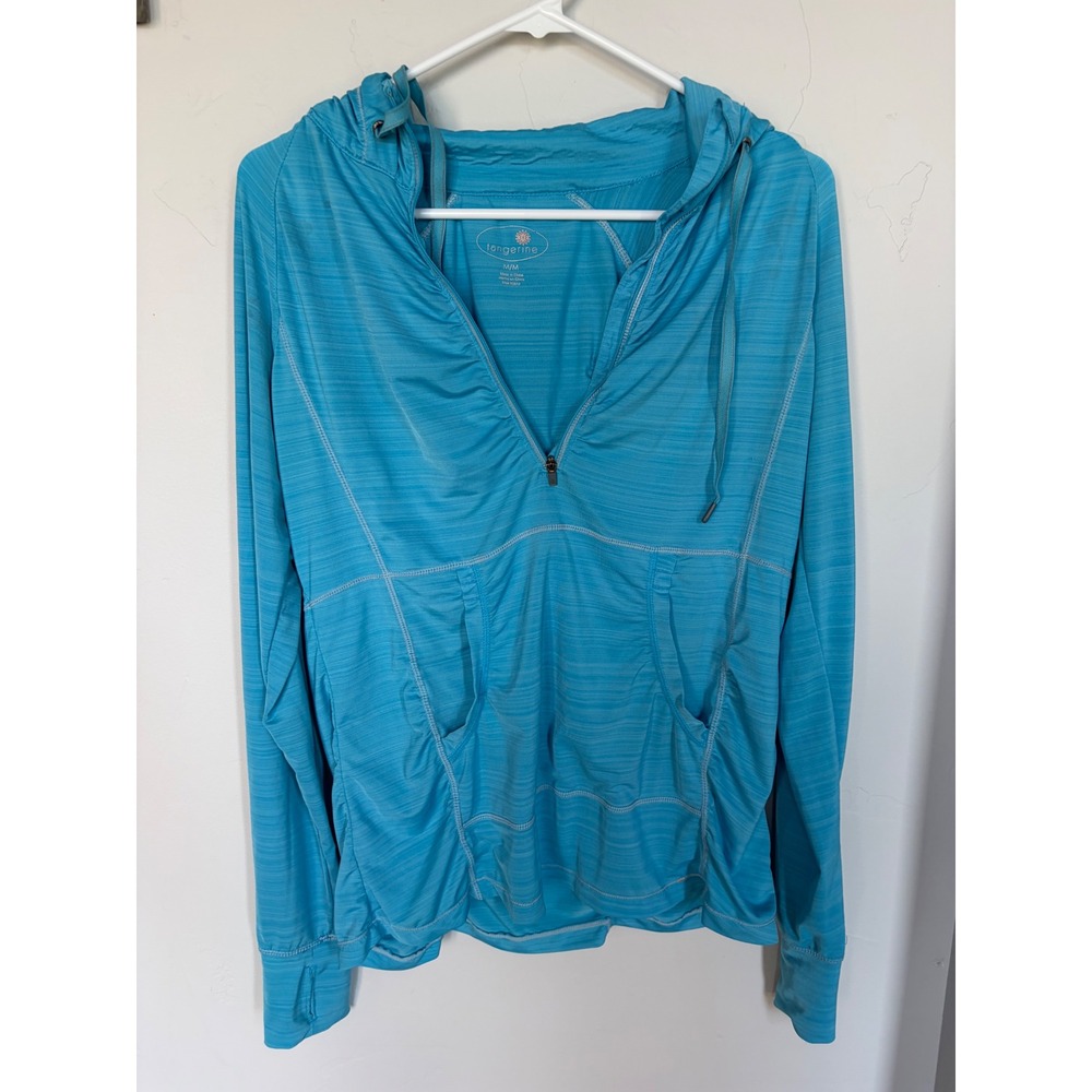 Tangerine Womens Blue Space Dye Quarter Zip Hooded Activewear Top Size M